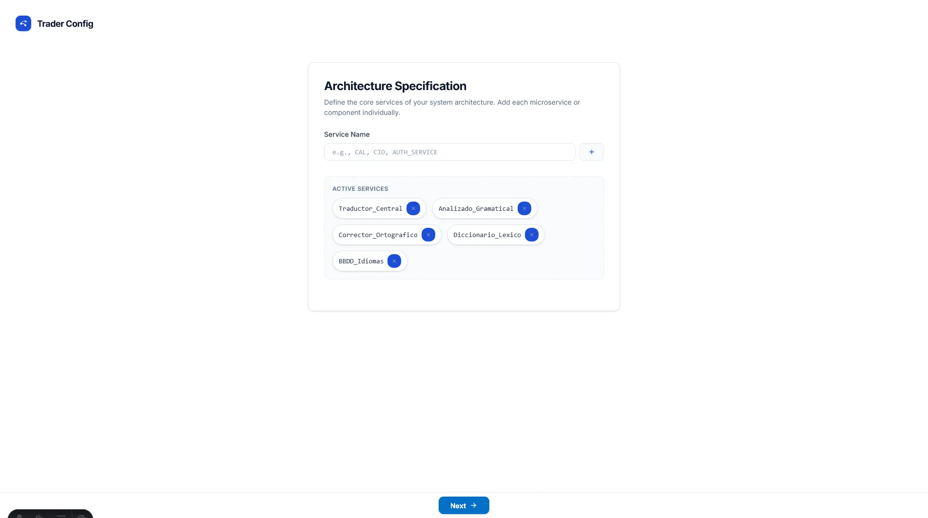 Formulario de entrada de arquitectura