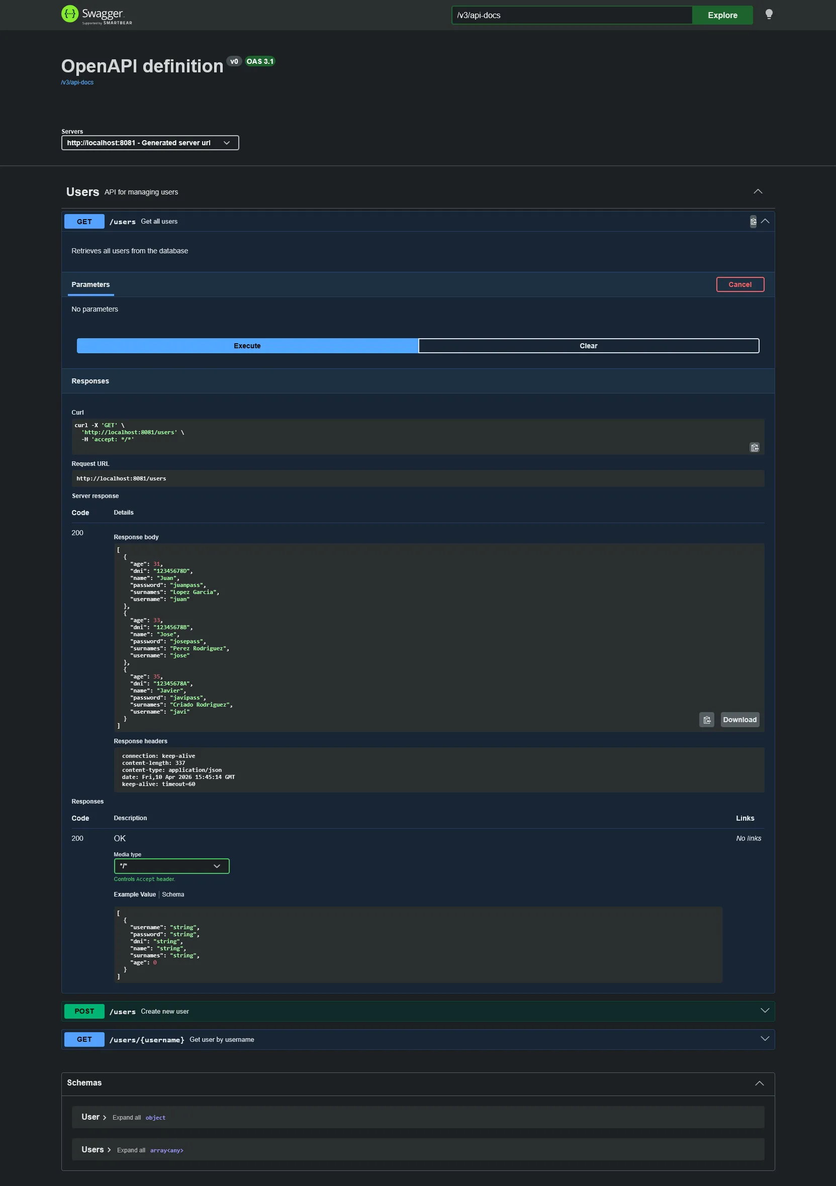 Swagger UI - Manager Users